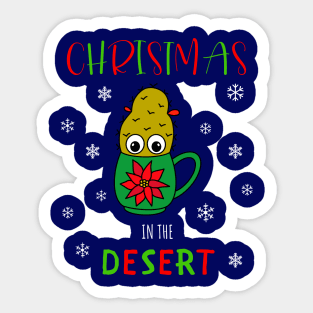 Christmas In The Desert - Small Christmas Cactus In Poinsettia Mug Sticker